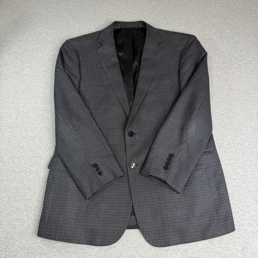 Calvin Klein Men's 42S Blazer Jacket Gray Plaid Wool Silk Sport Coat 2-Button